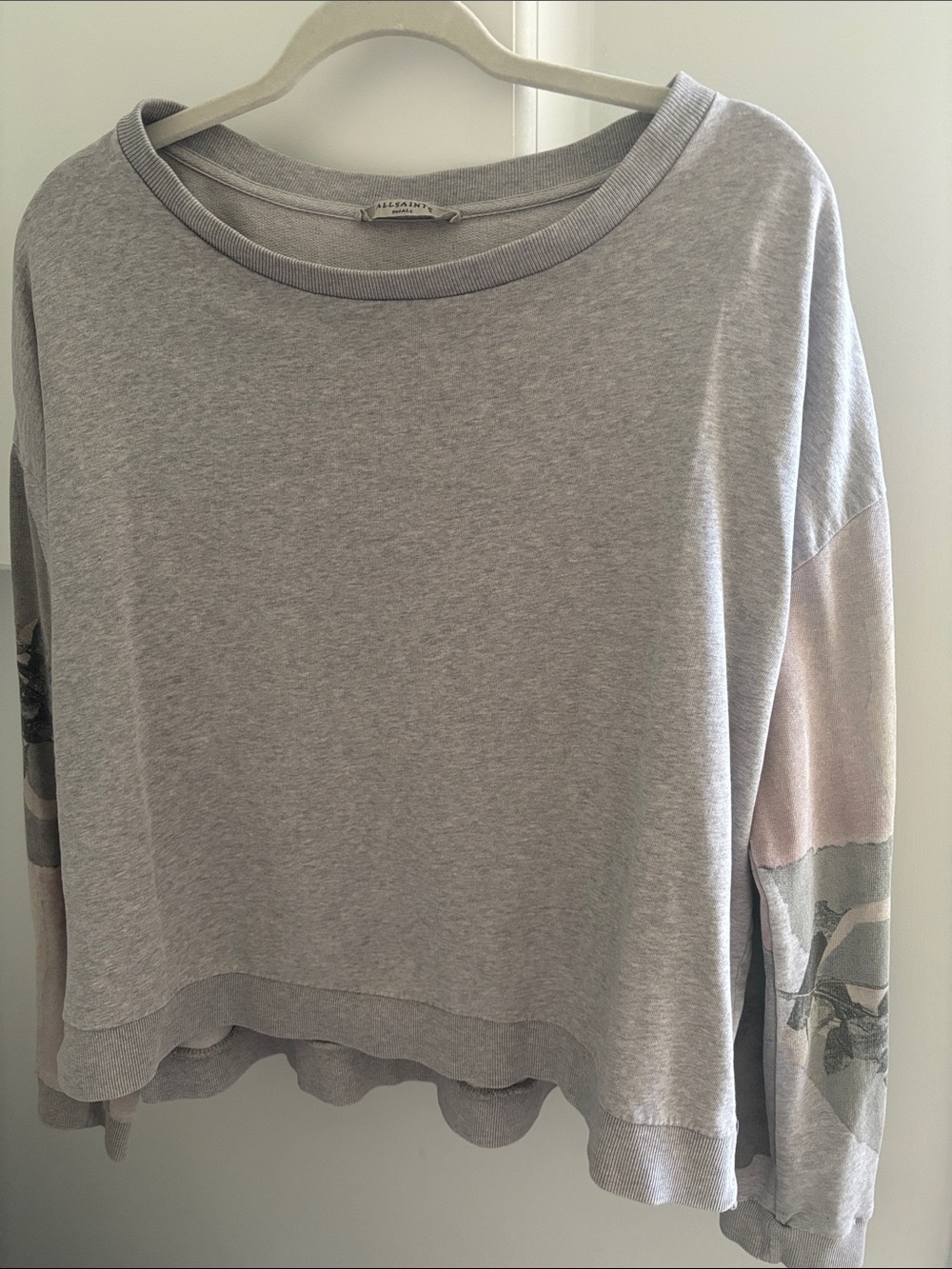 All Saints Heather Grey Sweatshirt with Contrast Sleeve Panels